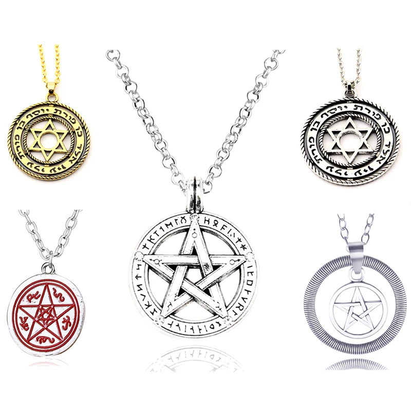

Supernatural Pentacle Hebrew Charm Pentagram Pendant Necklace Hexagram Amulet Star of David Statement Necklace Jewelry Gift