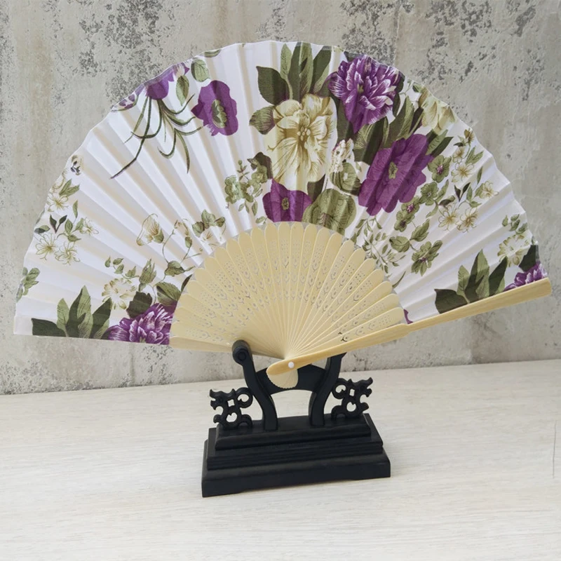 10 pcs/lot 21 cm 14 Colors Silk Fabric Hand Fan Folding Hand Held Silk