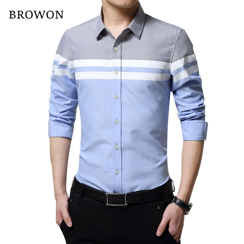 

2016 Fashion Mens Shirts Brand Clothing Slim Fit Patchwork Stripe Clothes Male Long Sleeve Shirt for Men Camiseta Masculina