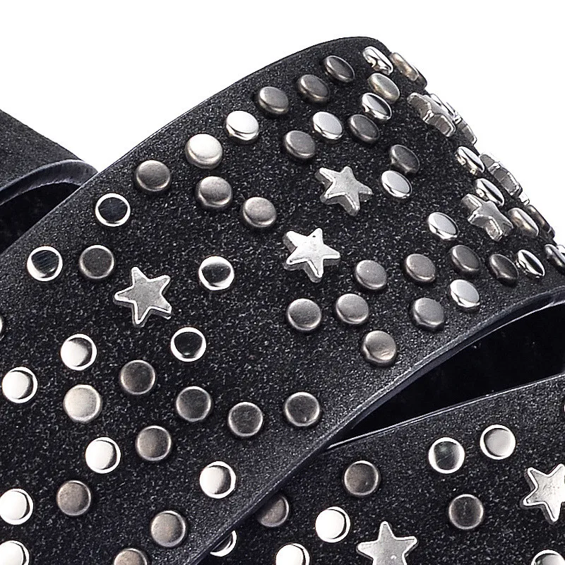 DINISITON New Fashion women's Rivet belts Punk rock style belt For lady Sequins Metal buckle Wide Metal rivet bead Str CM18