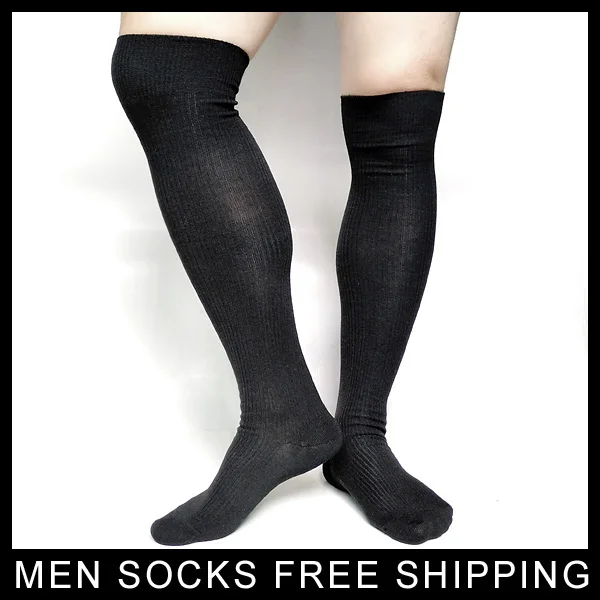 Men formal Long socks Over Knee High quality Black Cotton Solid striped Sexy Male Stocking Hoses Brand Man Dress socks photo