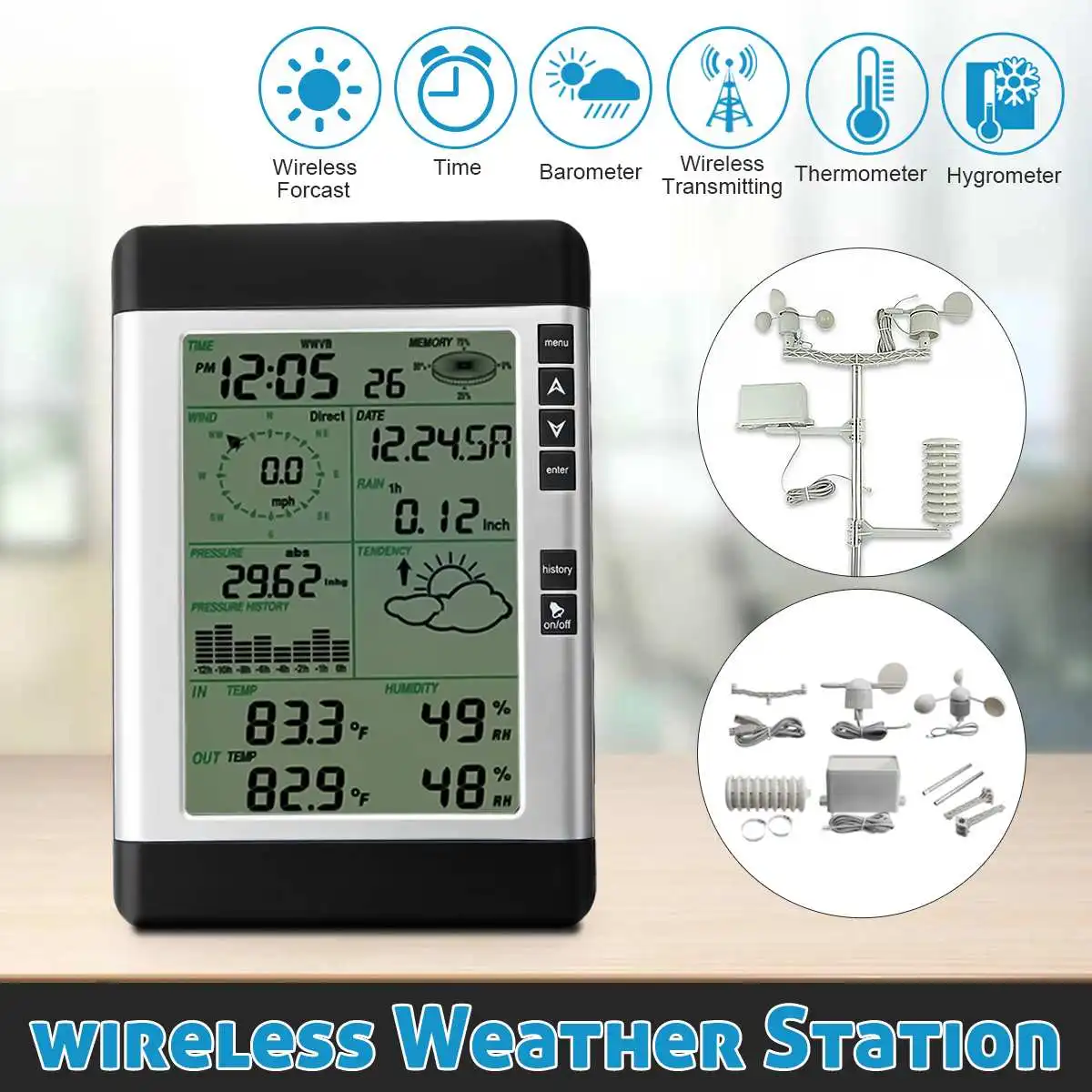 

USB Wireless Weather Station& Household LCD Thermometer Hygrometer Forecast Sensor Barometric Pressure Weather Forecast Clock