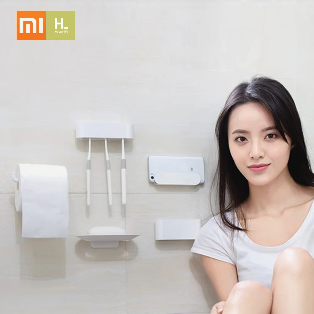 Xiaomi набор для мытья 5 в 1 на стену для ванны насадка зубная щетка Мыло Ванная комната рулон туалетной бумаги держатель органайзеры коробка телефон полка