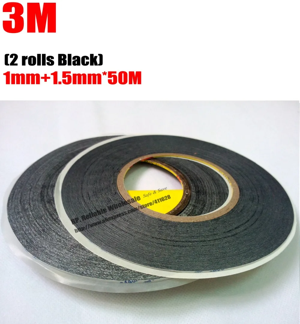 

2 Rolls (1mm+1.5mm)*50M 3M Black Double Sided Adhesive Tape Sticker for iPhone/iPad/Samsung HTC Tablet Cell Screen LCD Dispaly