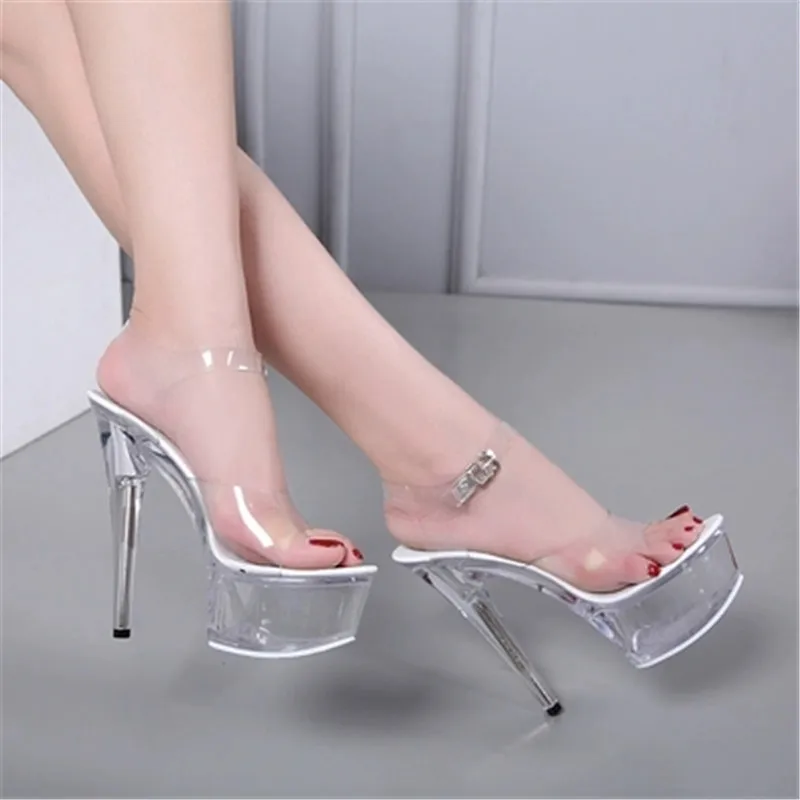 

Hot fashion 6-inch stilettos with transparent platform sexy heels and 15cm high crystal sandals