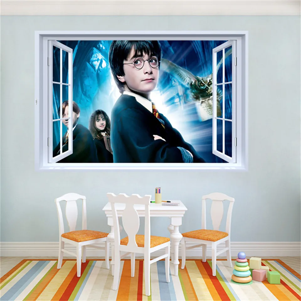 Harry Potter Sihir Broom 3D Jendela Dekor Dinding Stiker Diri