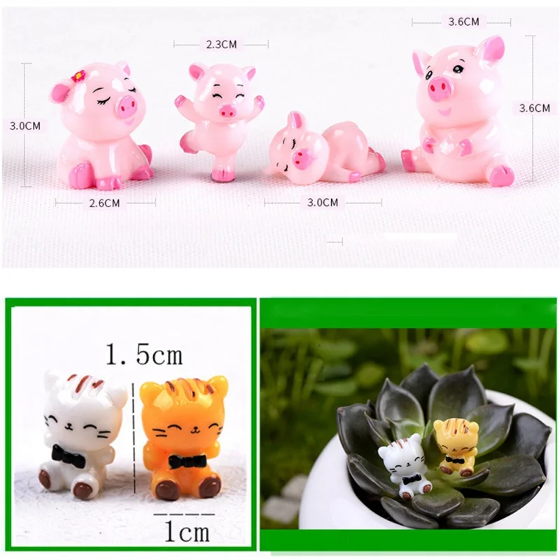 

4 Pcs/set Cartoon Lucky Pig Cats Micro Landscape Kitten Pot Culture Tools Garden Miniatures Gifts Home Decoration Accessories