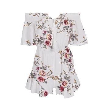 

Women summer fashion off shoulder Playsuit Ladies casual short sleeve slash neck floral printed Jumpsuit rompers short Trousers
