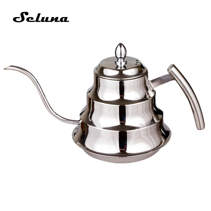 Seluna 1.2L кофейник из нержавеющей стали с гусиным краем, чайник с фильтром, ручной капельный кофейник, чайный Перколятор, чайник