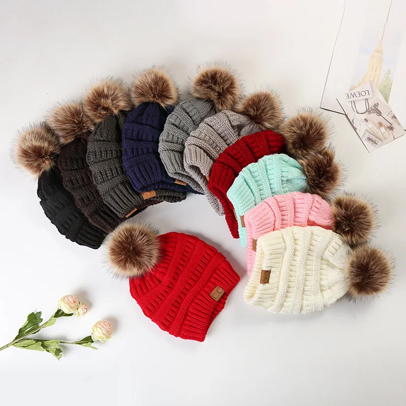 

Woman Mountaineering cap climbing hat Beanie Faux Fur Pom Pom Ball For Hats Knitted Cap Warm Ski Hat Trendy Soft Brand Thick
