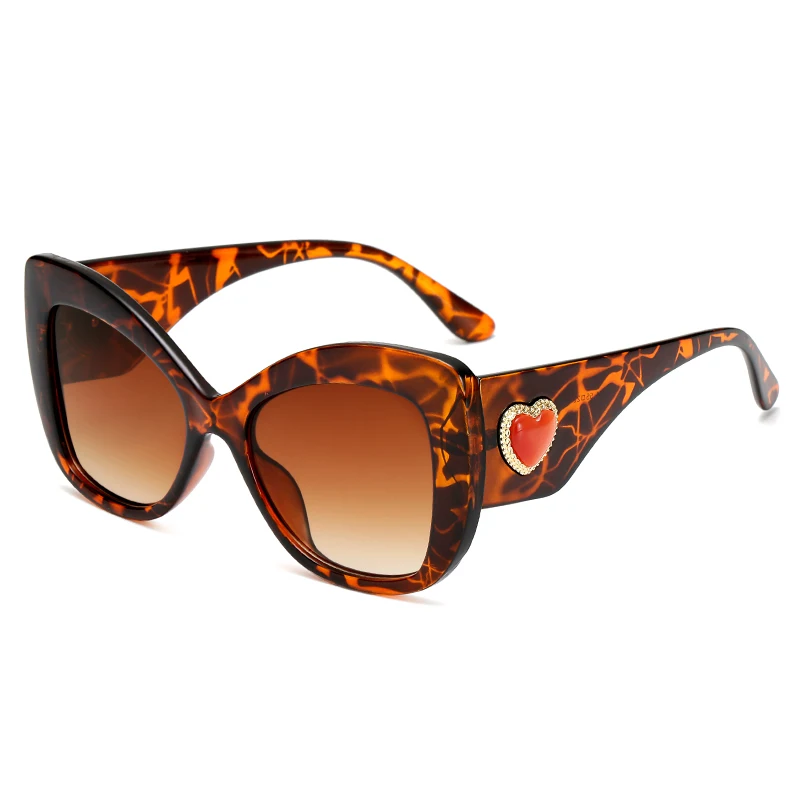 Солнцезащитные очки кошачий глаз большая оправа для женщин и мужчин солнцезащитные очки градиентные линзы винтажные Роскошные Оттенки UV400 Новинка - Цвет линз: Leopard Tea