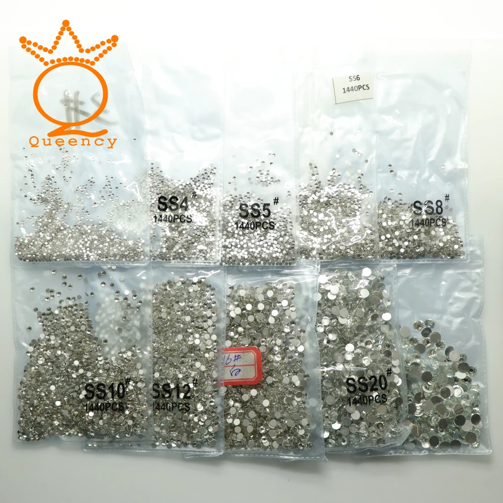 

SS3-SS20 1440pcs Clear deco ongles Non Hot Fix Glass Diamond Rhinestones Charm Nails Arts 3d Decoration Crystal Gems