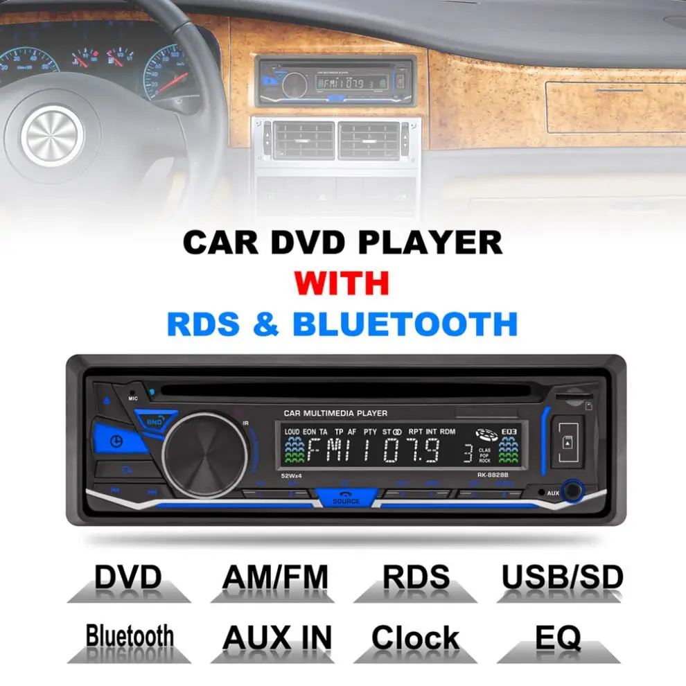 RK-8828B 1-DIN 12 В Автомагнитола аудио стерео MP3-плееры CD-плеер Поддержка USB SD MP3-плеер AUX DVD VCD CD плеер с пультом дистанционного управления