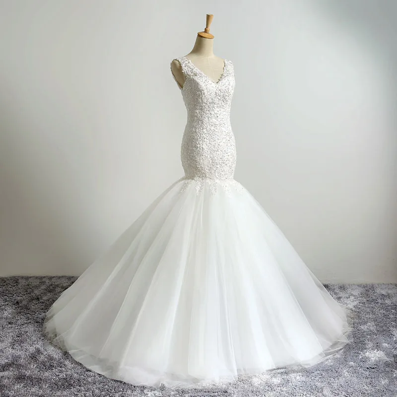 Fansmile кружевное свадебное платье русалки плюс размер Vestidos de Novia Оригинальное свадебное платье настоящая фотография FSM-183M