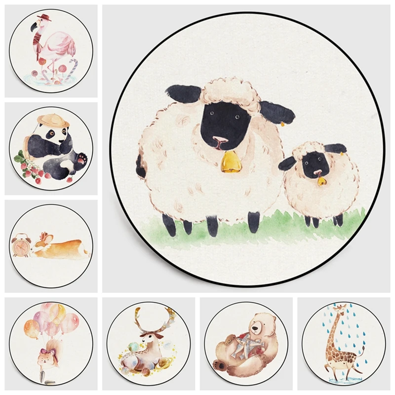 Nordic Cartoon Kids Round Area Rugs Computer Chair Watercolor Sheep Panda Circle Floor Mat for Children Bedroom Play Tent Carpet Nordic Cartoon Kids Round Area Rugs Computer Chair Watercolor Sheep Panda Circle Floor Mat for Children Bedroom Play Tent Carpet