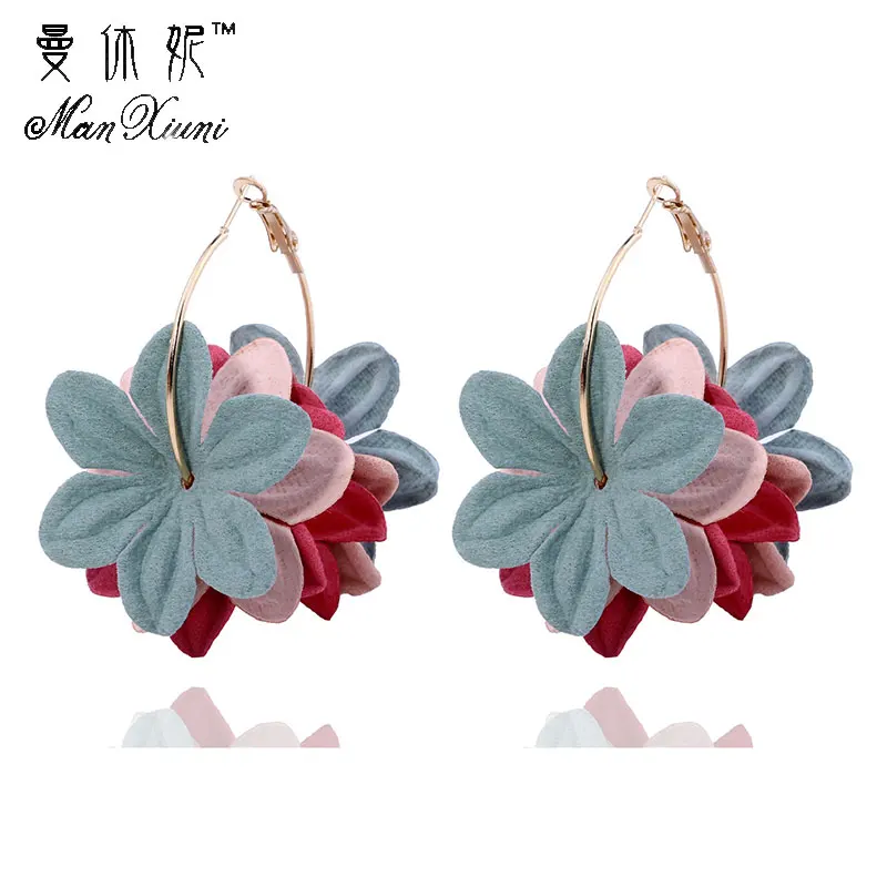 

Fashion Fabric Flower Drop Earrings For Women 2019 Statement Colorful Petal Circle Big Fancy Earring Jewelry Oorbellen