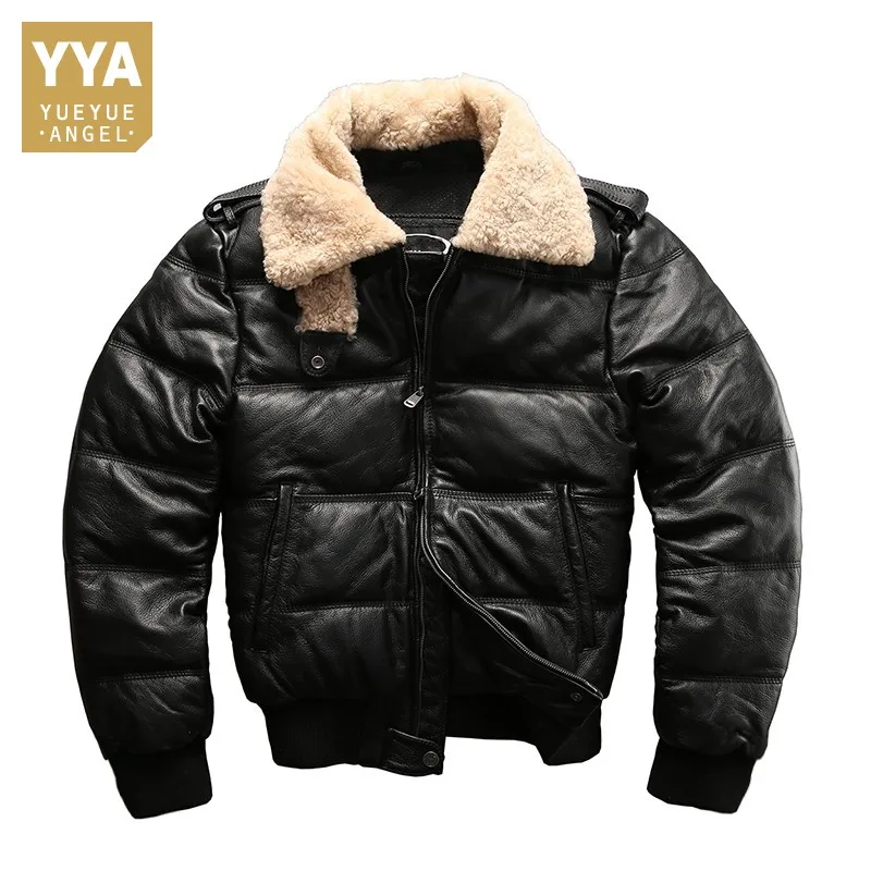 Lamb Fur Collar Genuine Leather Jackets Motorcycle Riding Sheepskin Real Leather Down Jacket Men Winter Fashion Luxury Coat Male Lamb Fur Collar Genuine Leather Jackets Motorcycle Riding Sheepskin Real Leather Down Jacket Men Winter Fashion Luxury Coat Male