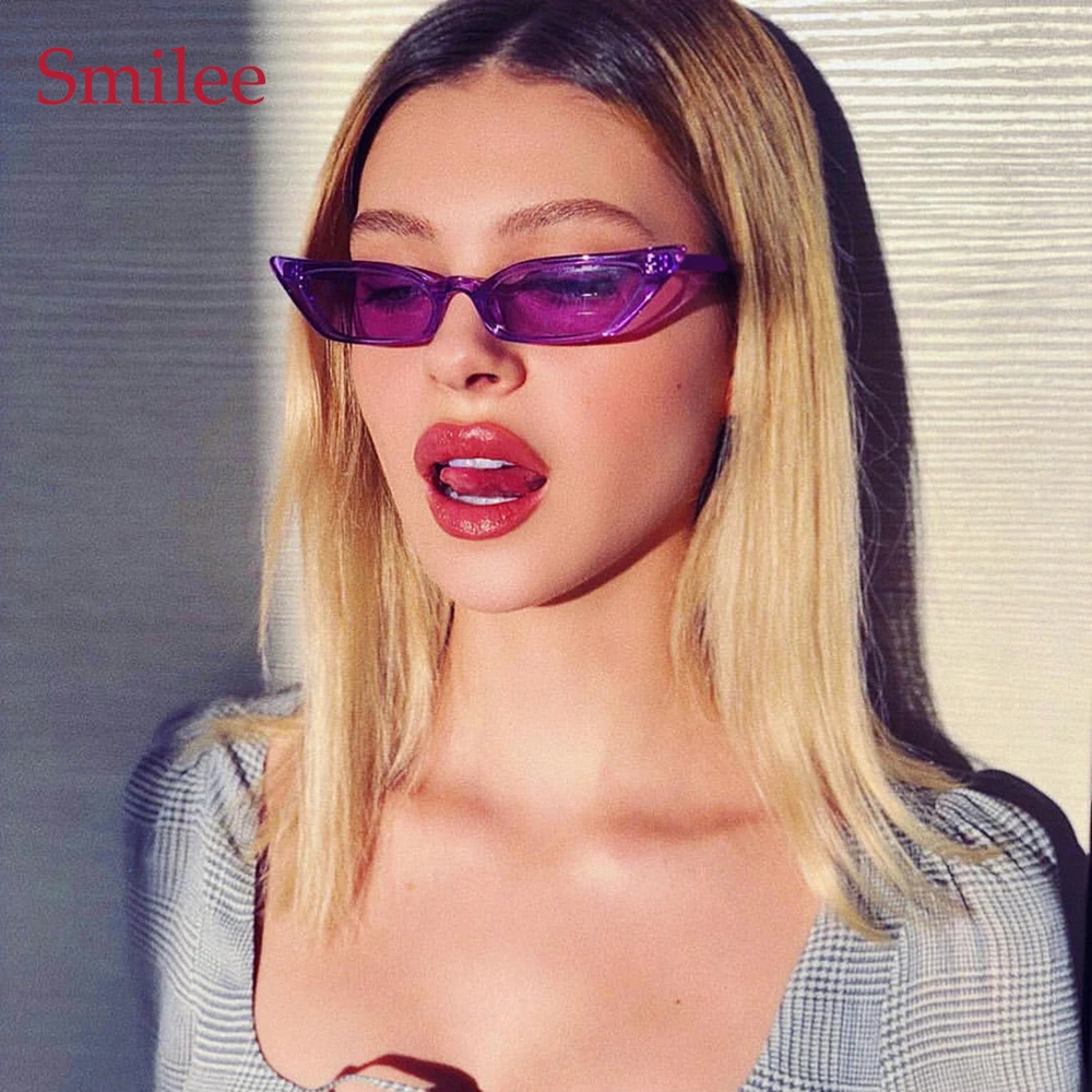 

Purple Sunglasses Women Fashion 2019 Luxury Designer Brand Thin Cat Eye Sunglasses Female Purple Red Small Narrow Glasses Shades