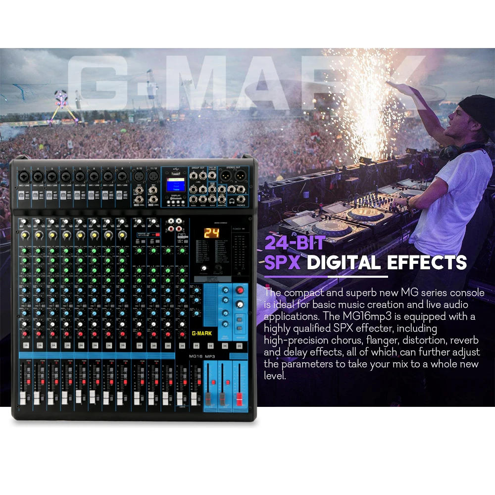  G-MARK MG16 16 channel Mixing console Bluetooth USB charging Audio mixer HD DJ Player Independent