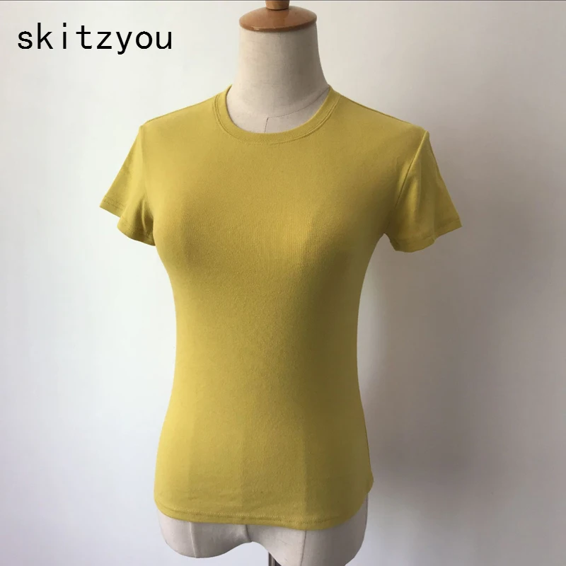 

6 Colors Women 2019 Summer Short Sleeve Cotton T Shirts O Neck Slim Sheath Basic Female Black Solid Tees Tops harajuku