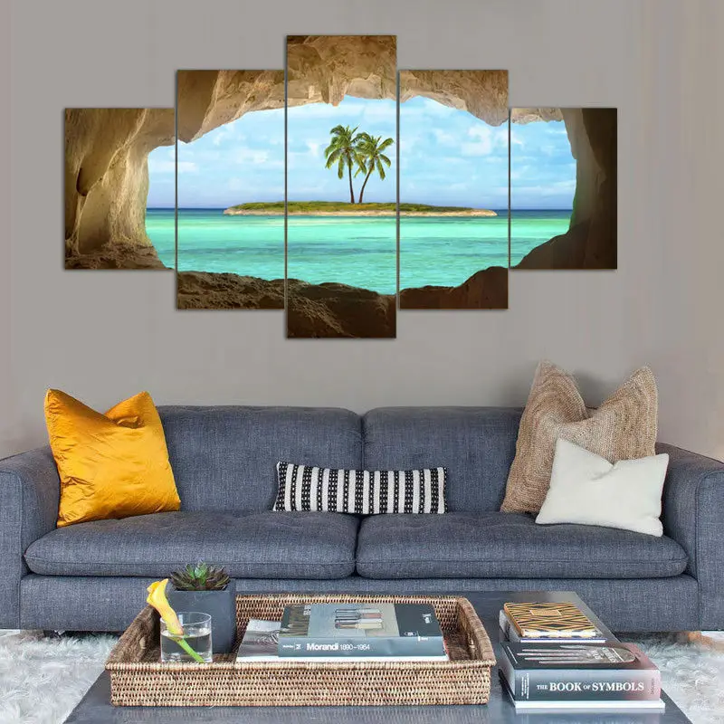 5 шт. лазурный океан River Island Пальма Кокосовая пальма морской Home Настенный декор холст картина Книги по искусству HD печати живопись на холст Книги по искусству работает