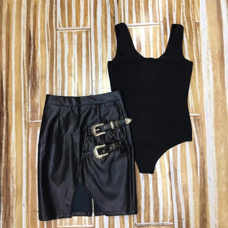 Новая мода черный комплект из двух предметов для женщин костюм высокое качество рукавов Bodycon бинты боди платья для вечеринок Vestidos опт