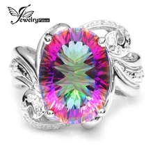 Anillo de Cóctel de lujo 9.5ct Genuino Rainbow Fuego Mystic Topaz Gem Stone Anillo Cóncavo Sólido Puro 925 Mujeres Joyería de Plata