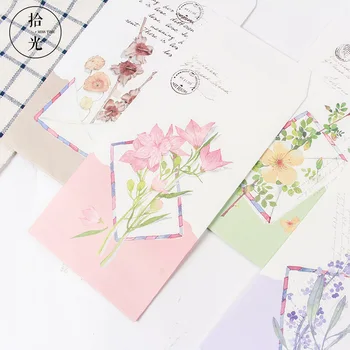 

9 Pcs/Set 3 Envelopes+6 Letter Papers Bright Flowers Letter Envelope Set Gift Korean Stationery