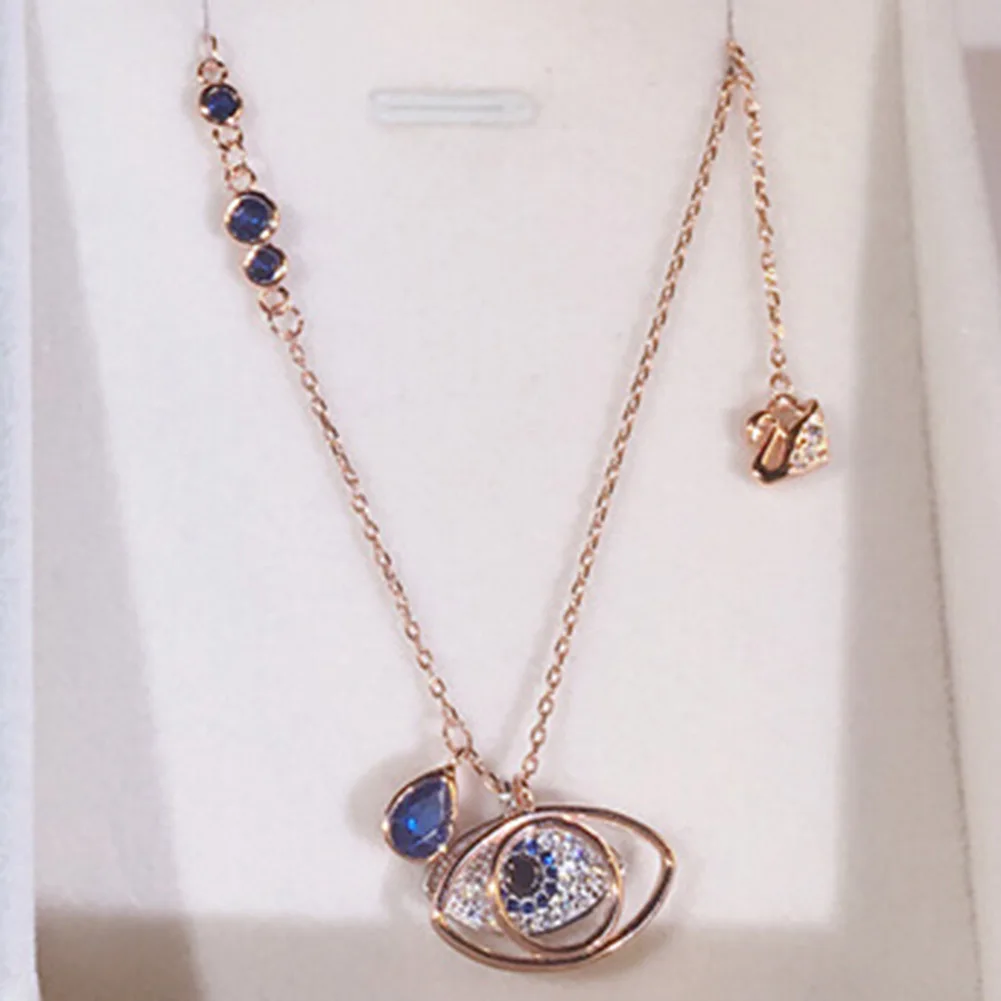 Знаменитый дизайн, двойное короткое ожерелье с голубыми злобными глазами для женщин, золотой цвет, кубический цирконий, шарм, Feminino Bijuterias