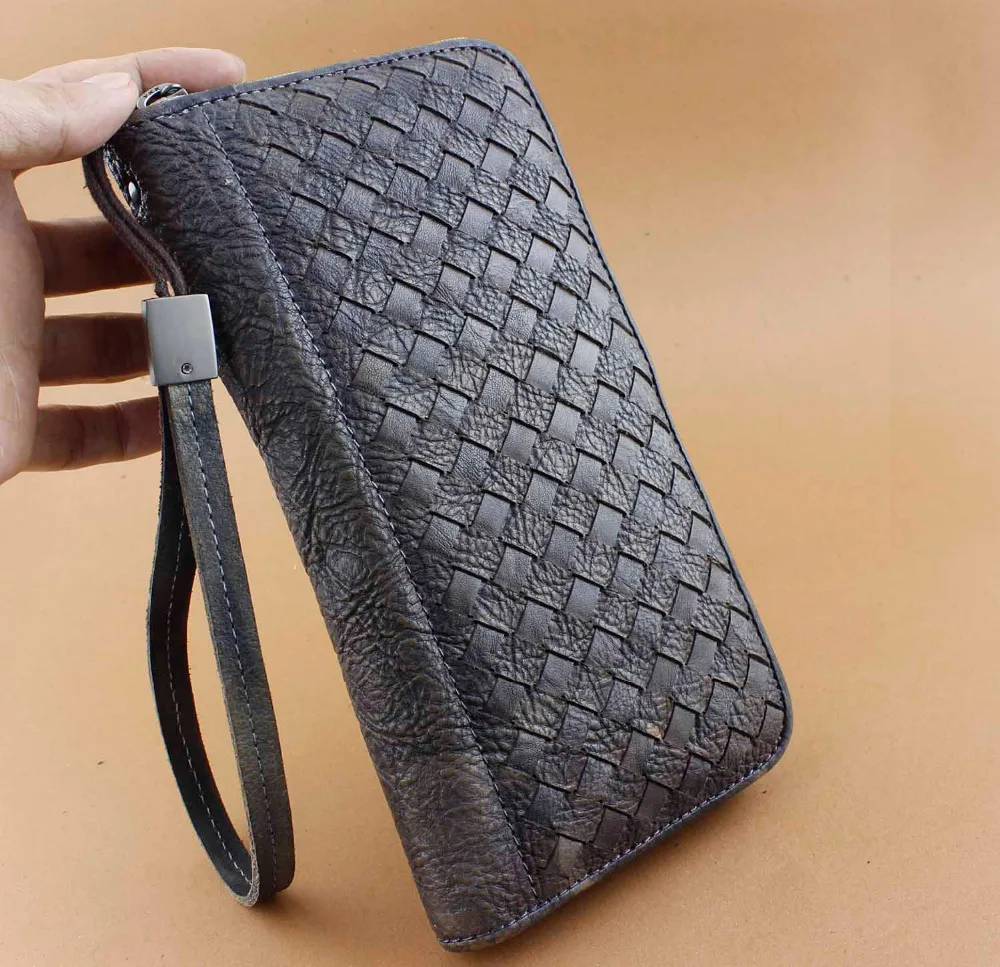 

Men's Vintage Woven Wrist Clutch Handbag Checkbook Organizer Wallet Purse Gray