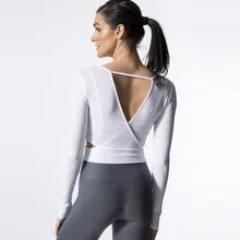 OVESPORT Женская одежда для фитнеса, спорта рубашка пот дышащие Йога Топы удобные кроссовки тренажерный зал, v-образный вырез, однотонная длинный рукав Спортивные футболки