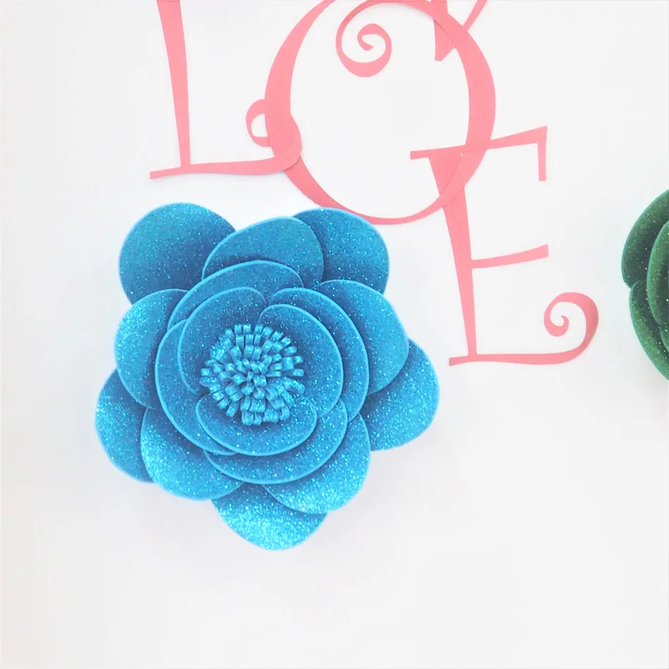 Giant Glittered Foam Flowers Handmade Blue Green Large Rose Set For Nursery Wedding Birthday Backdrop Home Wall Decoration