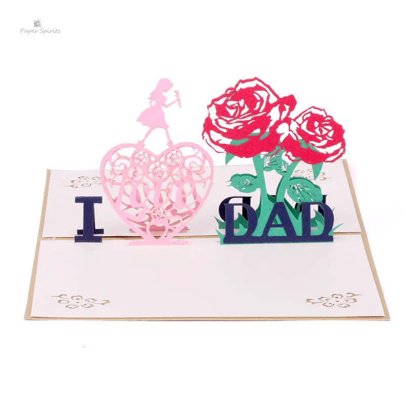  PAPER SPIRITZ I Love Dad Cards 3D laser Cut Paper Pop Up Card With Envelope Thank You Invitations G - 32897679869