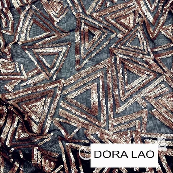 

120cm wide coffee color geometry paillette fashion lace fabric for dress diy patchwork material