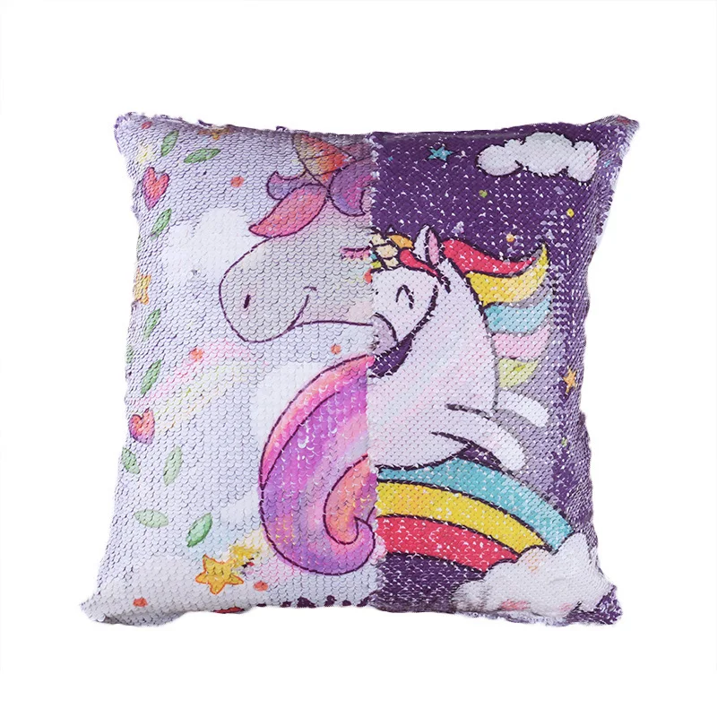 Animal Double Side Printed Sequins Pillow Case Reversible Unicorn ...