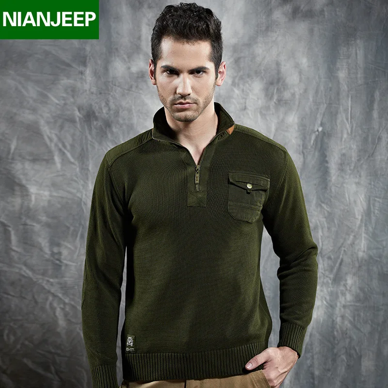 NIAN JEEP Brand clothing Mens Knitted Sweaters Turtleneck Collar Men Military Style Green 