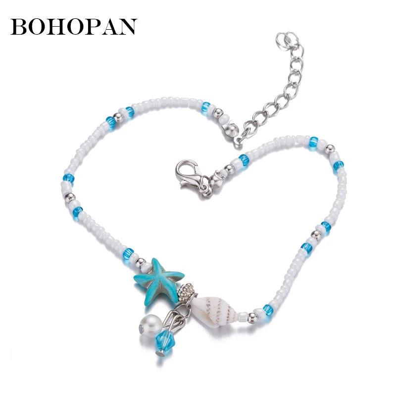 

Women Shell Pearl Starfish Beads Anklet Female Adjustable Beach Anklet Alloy Foot Chain Bracelet Bohemia Jewelry Gift For Girl