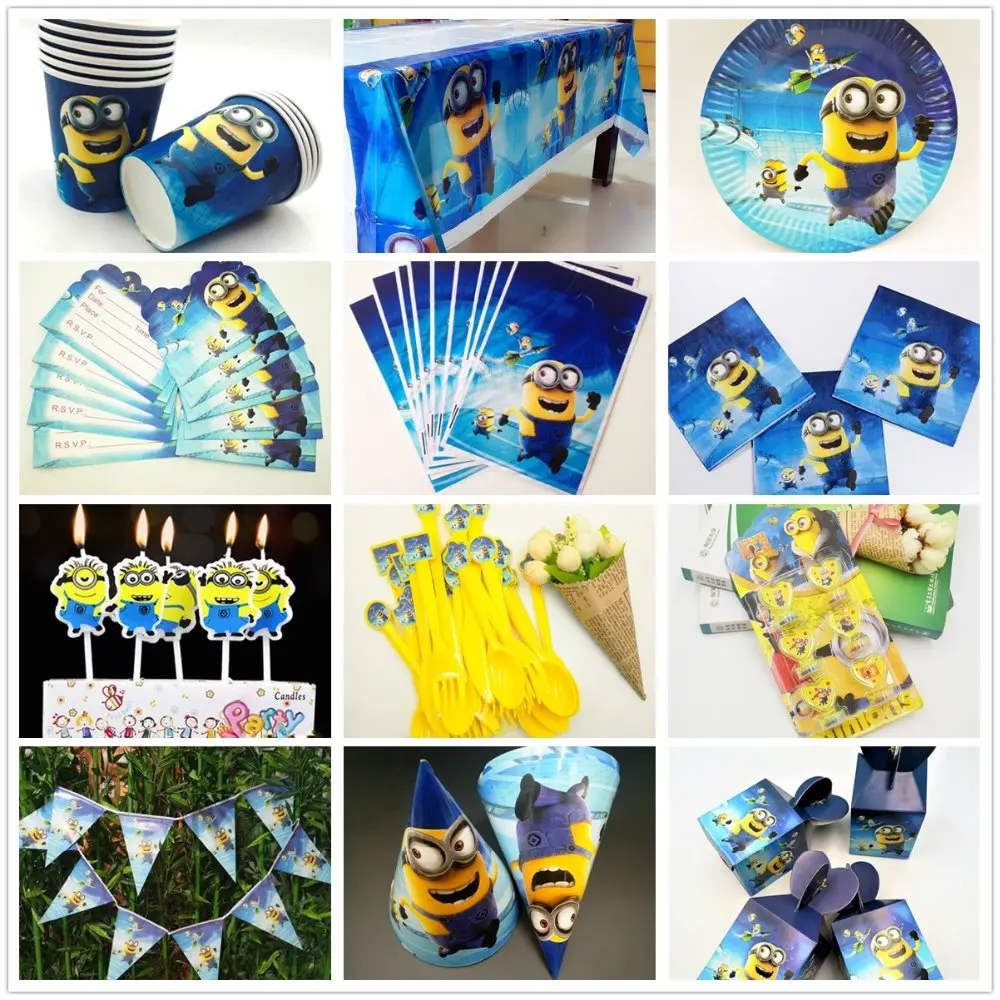 

Minions Birthday Party Decorations Supplies Kids Disposable Party Tableware Plate Napkins Candy Popcorn Box Banner Baby Shower