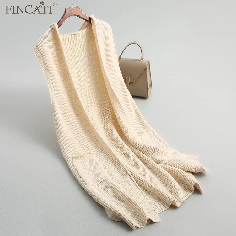 Women Cardigans Fincati 2018 Fashion Korean Style Sleeveless Hooded Long Sweater Solid Color Split Hem Coat Pocket |
