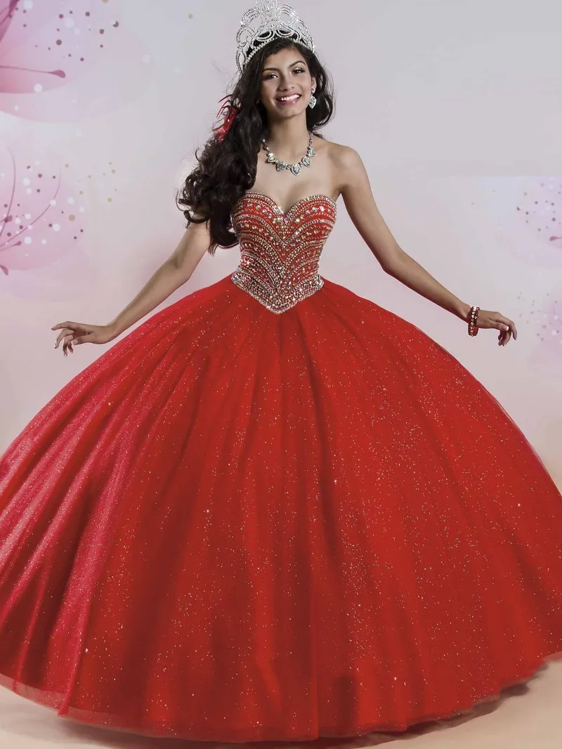 Sparkly Театрализованное Бальное Платье Паффи Мерцающий Юбка Маскарад Quinceanera Платья Красный 2017 Vestidos Де 15 Anos