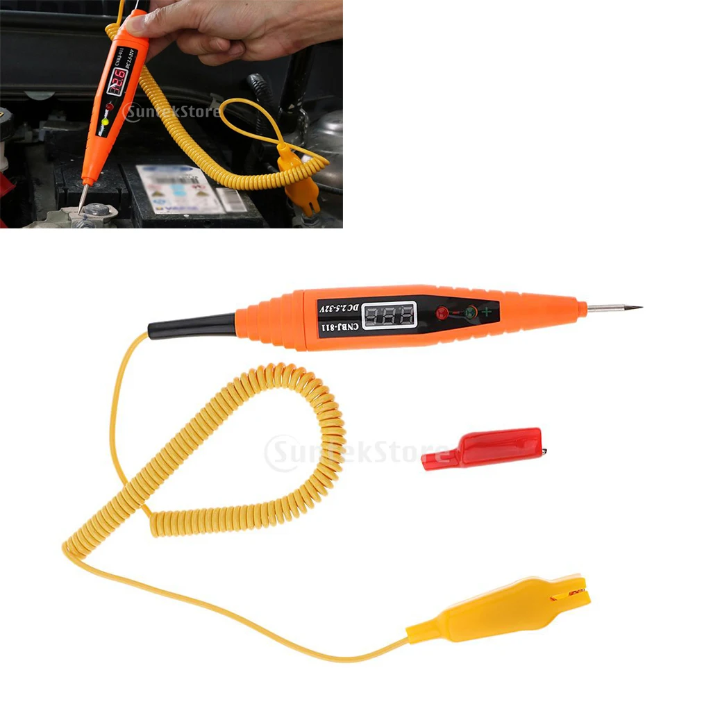 Heavy Duty DC 2.5-32V Digital Electric Circuit Tester Pen Waterproof Car Boat Vehicle Voltage Tester LCD Display Alligator Clip 