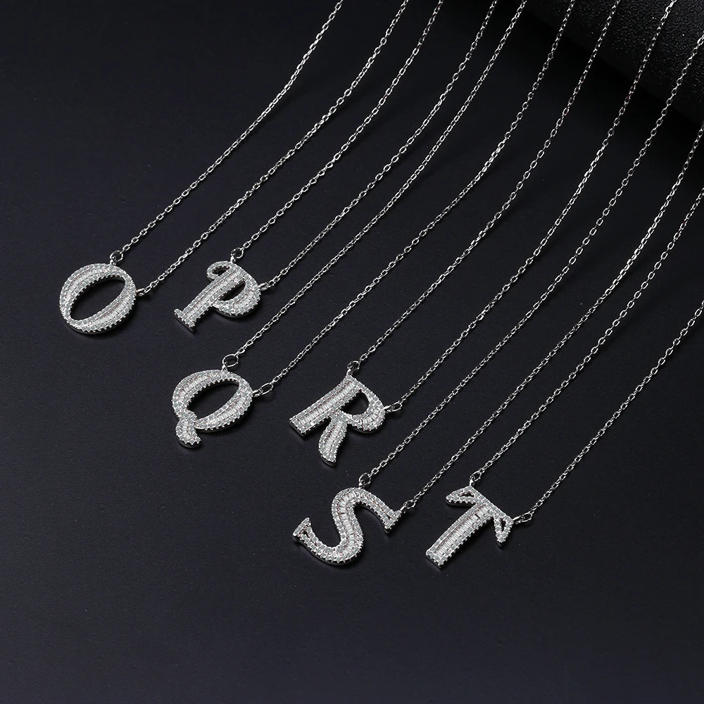 

925 Sterling silver Clear Cubic Zirconia A-Z 26 Letters initial Necklaces Women's Fine Jewelry CZ Colar Feminina