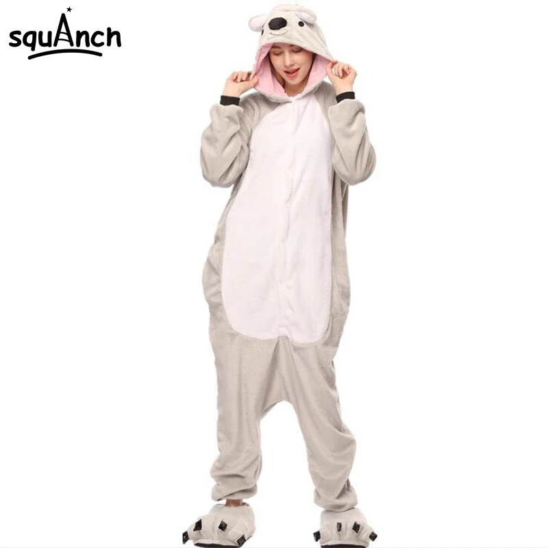 

Women Onesie Koala Cosplay Pajama Animal Adult Overalls Holiday Festival Party Suit Winter Sleepwear Gray Soft Flannel