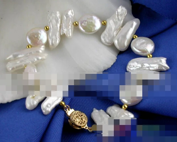free shipping 01180 WHITE COIN/BAROQUE KESHI/FRESHWATER PEARL BRACELET BANGLE Natural >>free shipping