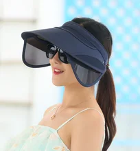 2017 Nova Retrátil Viseira Chapéu Feminino Verão chapéu de Sol Vazio Top Equitação Cap Esportes ao ar livre UV Chapéu de Sol Chapéu de Praia Mulher Tampão da Pesca