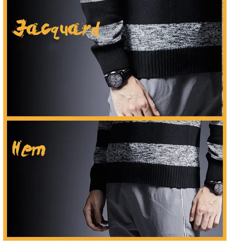 Thicken Mens Turtleneck Sweater Pullovers Winter Colored Wool High Neck Pullover Sweater Jumpers Male Striped Knitwear Clothing 07
