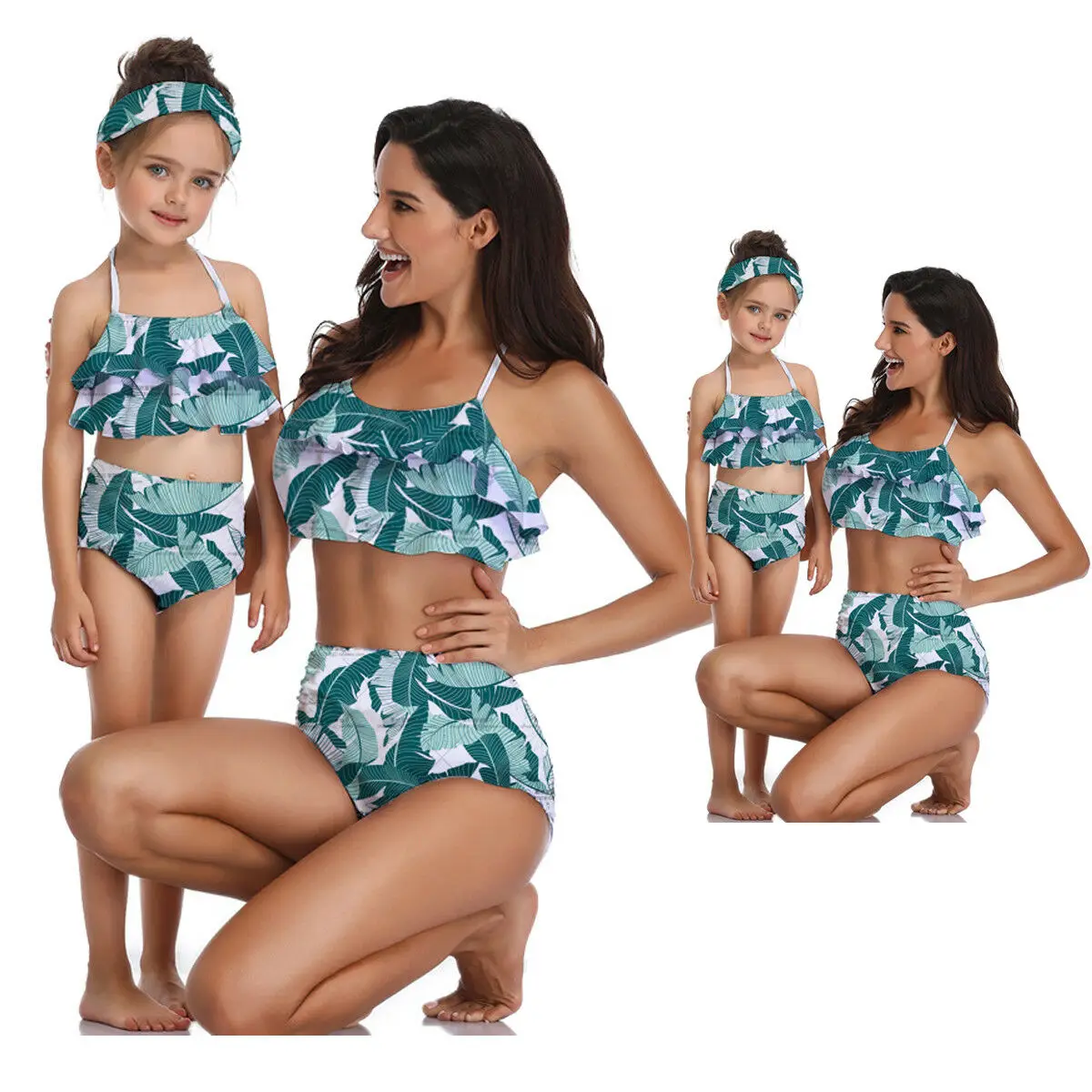 

Family Cute Swimsuit Parent-child Swimwear Fashion Ruffle Two Piece Printed Bikini Set Family Matching Mother Girl Swimsuit