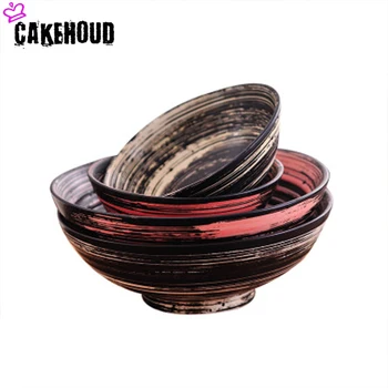 

CAKEHOUD 8-inch Japanese Ceramic Noodle Bowl Striped Soup Bowl Salad Bowl Rice Bowl Microwave And Dishwasher Safe Cutlery Set