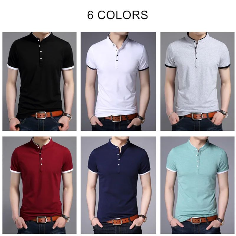 Online Camiseta de manga corta de algodón COODRONY ropa de hombre 2019 verano Casual de negocios con cuello mandarín camiseta de hombre que combina con todo S95092