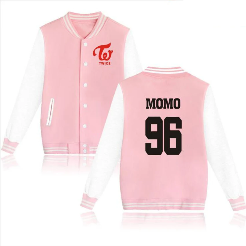 Новое поступление дважды Kpop толстовки Harajuku на молнии для фанатов, поддерживающие K-POP бейсбольная форма, куртки для мужчин и женщин, розовая толстовка - Цвет: pink MOMO 96